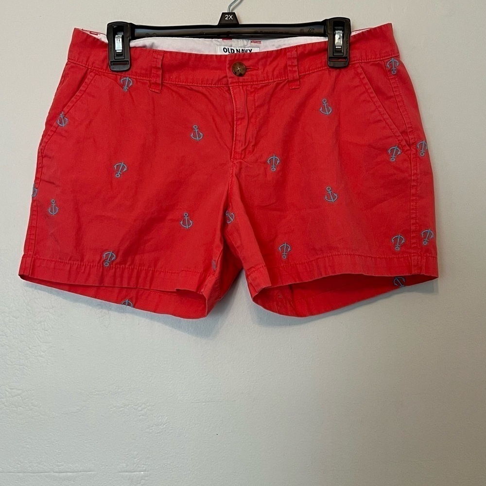 Old Navy Anchor⚓️ Embroidered Shorts Coral & Blue Cotton Chino Size 6‎